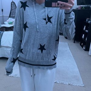 Grey Long Sleeve Hoodie With Black Stars